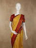 Mustard Yellow Checked Woven Design Pure Kanchipuram Silk Saree with Contrast Paisley Border