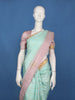 Aqua Blue Checked Woven Pure Kanchipuram Silk Saree with Contrast Border