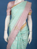 Aqua Blue Checked Woven Pure Kanchipuram Silk Saree with Contrast Border