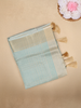 Aqua Blue Checked Woven Tissue Saree with Zari Border