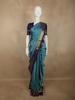 Aqua Blue Checked Zari Woven Design Pure Kanchipuram Silk Saree with Contrast Zari Border