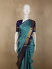Aqua Blue Checked Zari Woven Design Pure Kanchipuram Silk Saree with Contrast Zari Border