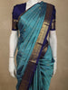 Aqua Blue Checked Zari Woven Design Pure Kanchipuram Silk Saree with Contrast Zari Border