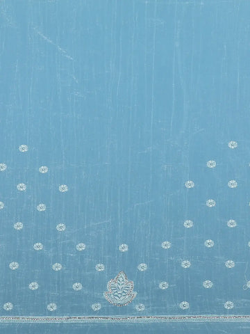 Aqua Blue Embroidered Sequin Organza Saree - Diadem
