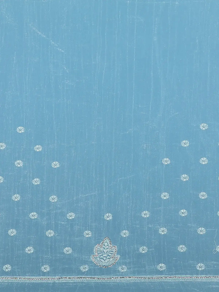 Aqua Blue Embroidered Sequin Organza Saree - Diadem