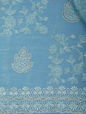 Aqua Blue Embroidered Sequin Organza Saree - Diadem
