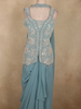 Aqua Blue Floral Beads Embroidered Design Georgette Skirt Top with Choker Dupatta