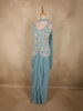 Aqua Blue Floral Beads Embroidered Design Georgette Skirt Top with Choker Dupatta