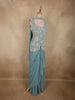 Aqua Blue Floral Beads Embroidered Design Georgette Skirt Top with Choker Dupatta