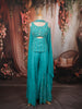 Aqua Blue Floral Beads Embroidered Design Satin Palazzo Suit with Matching Choker Dupatta