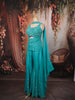Aqua Blue Floral Beads Embroidered Design Satin Palazzo Suit with Matching Choker Dupatta