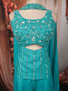 Aqua Blue Floral Beads Embroidered Design Satin Palazzo Suit with Matching Choker Dupatta