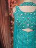 Aqua Blue Floral Beads Embroidered Design Satin Palazzo Suit with Matching Choker Dupatta
