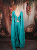Aqua Blue Floral Beads Embroidered Design Satin Palazzo Suit with Matching Choker Dupatta