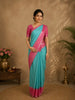 Aqua Blue Floral Butta Woven Design Pure Kanchipuram Silk Saree with Contrast Silver Zari Border