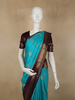 Aqua Blue Floral Butta Woven Design Pure Kanchipuram Silk Saree with Contrast Zari Border