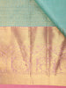 Aqua Blue Floral Butta Woven Pure Kanchipuram Silk Saree with Contrast Pink Zari Border