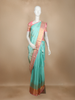 Aqua Blue Floral Butta Woven Pure Kanchipuram Silk Saree with Contrast Pink Zari Border