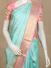 Aqua Blue Floral Butta Woven Pure Kanchipuram Silk Saree with Contrast Pink Zari Border