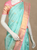 Aqua Blue Floral Butta Woven Pure Kanchipuram Silk Saree with Contrast Pink Zari Border