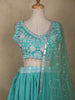 Aqua Blue Floral Embroidered Design Chiffon Lehenga