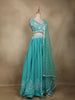 Aqua Blue Floral Embroidered Design Chiffon Lehenga