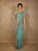 Aqua Blue Floral Embroidered Design Net Designer Saree