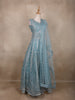 Aqua Blue Floral Embroidered Design Net Gown