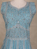 Aqua Blue Floral Embroidered Design Net Gown