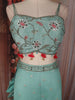 Aqua Blue Floral Embroidered Georgette Palazzo Suit