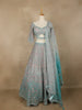 Aqua Blue Floral Embroidered Net Lehenga for Brides - Diadem