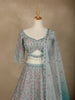 Aqua Blue Floral Embroidered Net Lehenga for Brides - Diadem