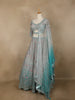 Aqua Blue Floral Embroidered Net Lehenga for Brides - Diadem