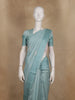 Aqua Blue Floral Embroidered Raw Silk Saree