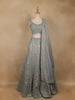 Aqua Blue Floral Embroidered Sequins And Beads Work Net Lehenga Set