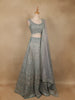 Aqua Blue Floral Embroidered Sequins And Beads Work Net Lehenga Set