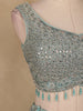 Aqua Blue Floral Embroidered Sequins And Beads Work Net Lehenga Set