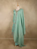 Aqua Blue Floral Embroidered Tissue Silk Palazzo Suit with Striped Dupatta
