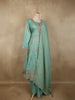 Aqua Blue Floral Embroidered Tissue Silk Palazzo Suit with Striped Dupatta