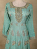 Aqua Blue Floral Embroidered Tissue Silk Palazzo Suit with Striped Dupatta