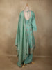 Aqua Blue Floral Embroidered Tissue Silk Palazzo Suit with Striped Dupatta