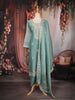 Aqua Blue Floral Embroidered Tissue Silk Straight Cut Salwar Suit with Dupatta