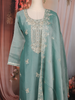 Aqua Blue Floral Embroidered Tissue Silk Straight Cut Salwar Suit with Dupatta