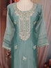 Aqua Blue Floral Embroidered Tissue Silk Straight Cut Salwar Suit with Dupatta