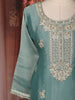 Aqua Blue Floral Embroidered Tissue Silk Straight Cut Salwar Suit with Dupatta