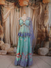 Aqua Blue Floral Mirror and Beads Embroidered Design Tussar Silk Peplum Palazzo Suit with Matching Dupatta