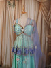 Aqua Blue Floral Mirror and Beads Embroidered Design Tussar Silk Peplum Palazzo Suit with Matching Dupatta