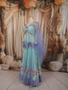 Aqua Blue Floral Mirror and Beads Embroidered Design Tussar Silk Peplum Palazzo Suit with Matching Dupatta