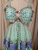 Aqua Blue Floral Mirror and Beads Embroidered Design Tussar Silk Peplum Palazzo Suit with Matching Dupatta