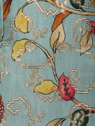 Aqua Blue Floral Printed Cotton Palazzo Suit - Diadem